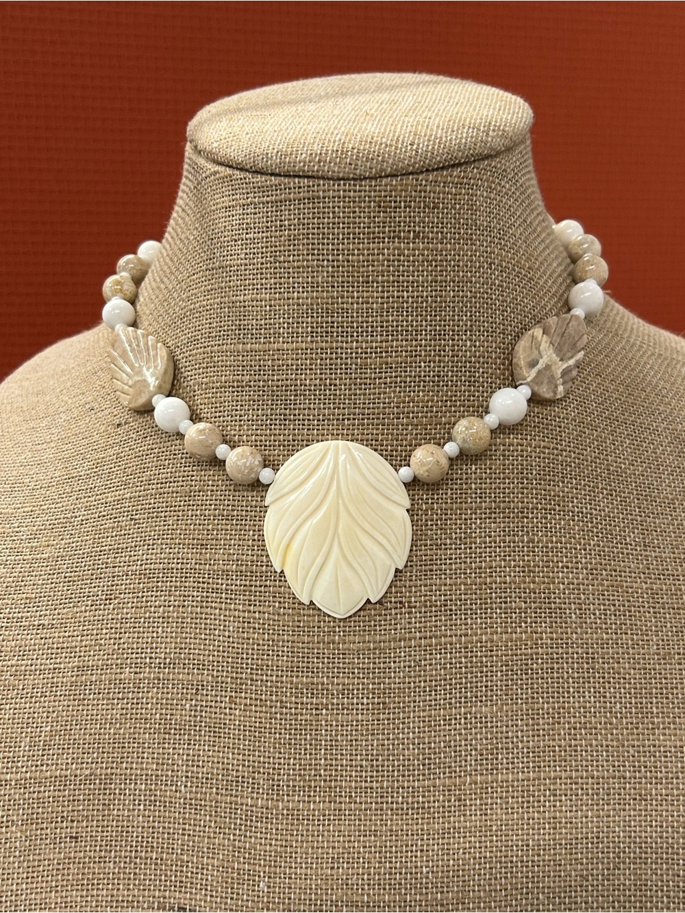 Hand carved bone/Stone? Beaded necklace